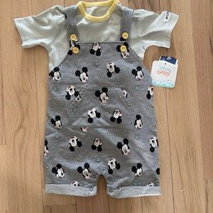 Disney Baby Mickey Mouse Gray Overalls with Yellow Buttons 12-18m NWT